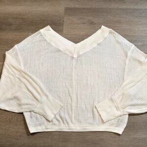 We The Free V-Neck Sweater Womens Small South Side Oversized Waffle Knit Ivory
